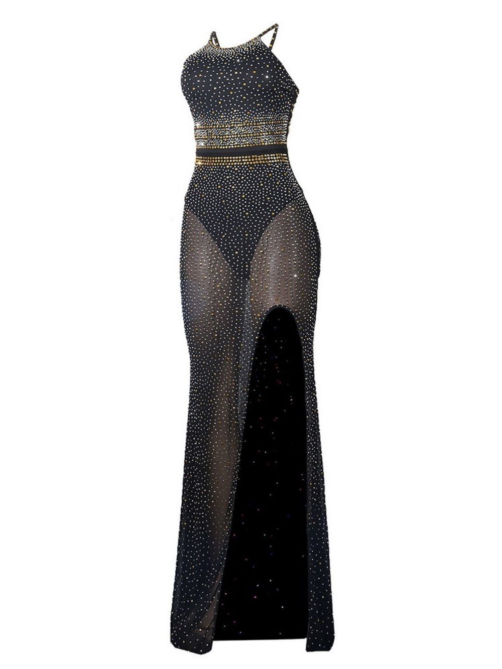 Vestido Maxi De Strass Longo Sem Mangas Moda Verão