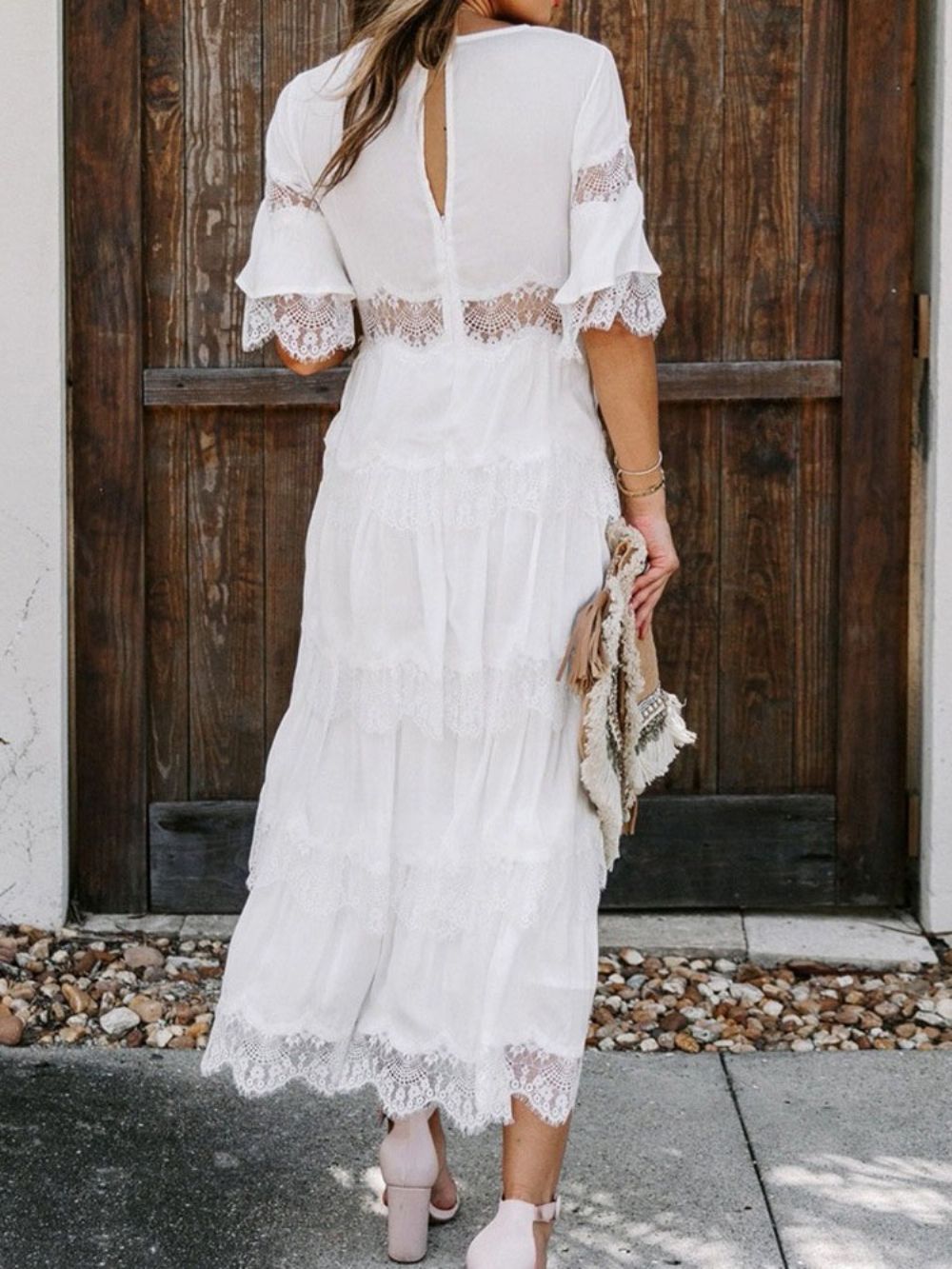 Vestido De Praia Com Manga Três Quartos Decote Em V Patchwork Cintura Média Vestidos De Praia Para Mulheres Vestido De Convidada De Casamento