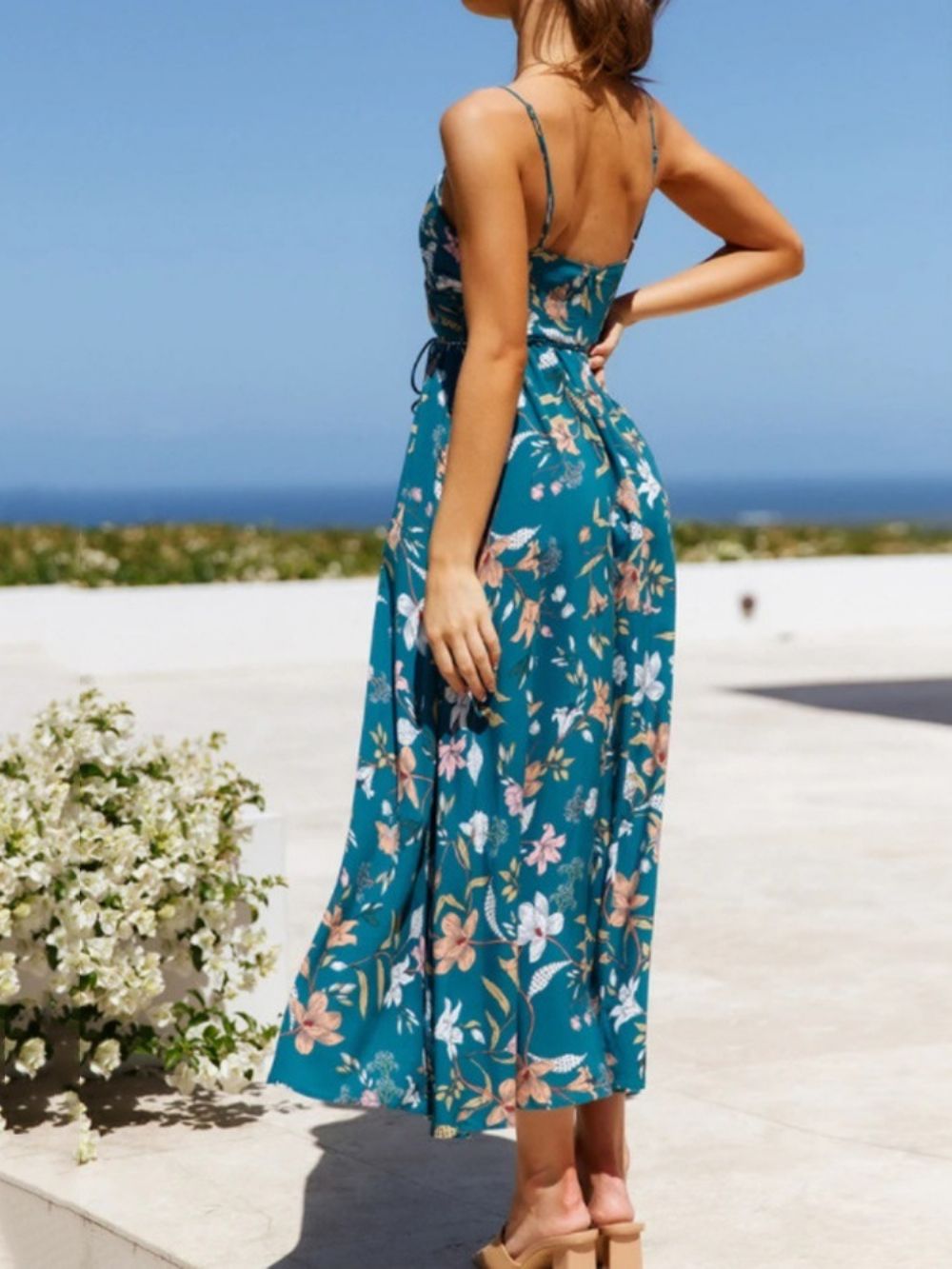 Vestido Pulôver Estampado Com Decote Em V Estampado Maxi Vestidos De Praia Para Mulheres