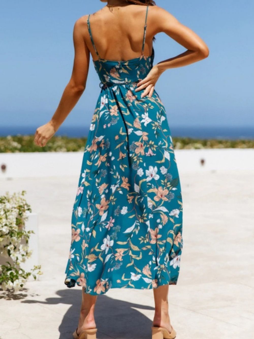 Vestido Pulôver Estampado Com Decote Em V Estampado Maxi Vestidos De Praia Para Mulheres