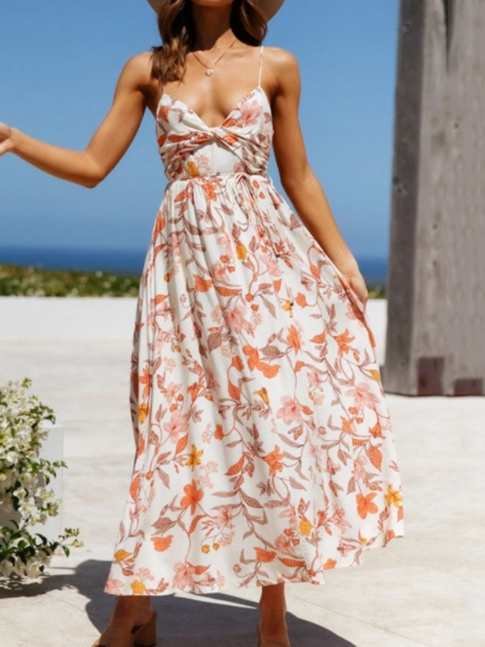 Vestido Pulôver Estampado Com Decote Em V Estampado Maxi Vestidos De Praia Para Mulheres