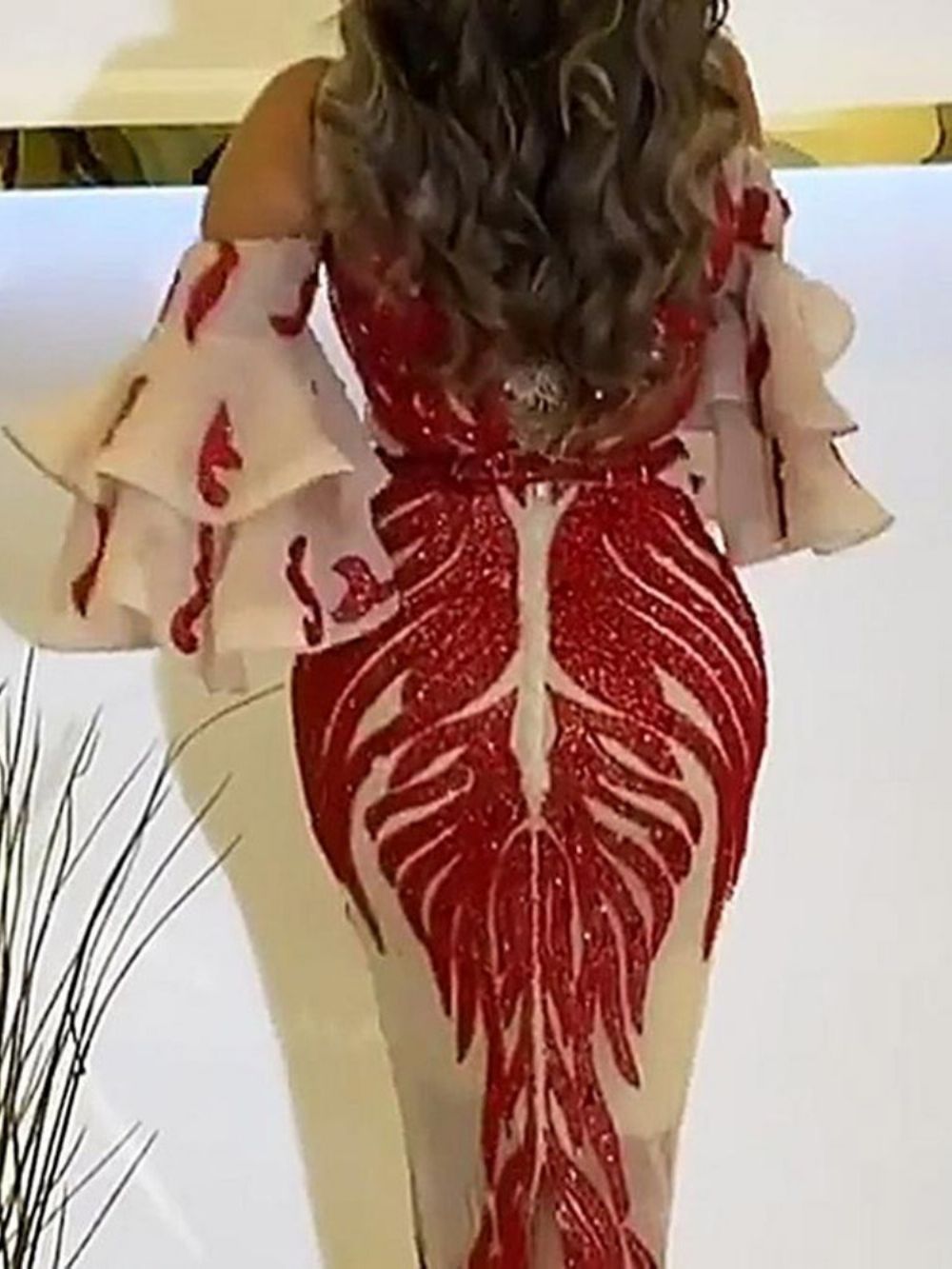 Vestido Pulôver De Lantejoulas Até O Chão Manga Nove Pontos