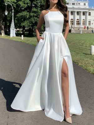 Vestido Sem Mangas Com Decote Quadrado E Expansão Maxi Vestido Branco