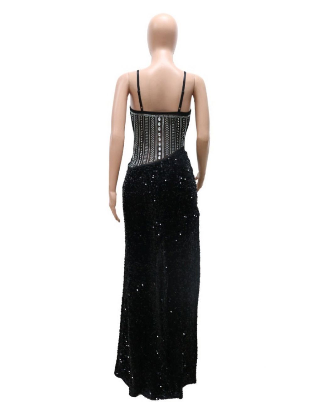 Vestido De Verão Com Strass E Sem Mangas Com Alça De Espaguete