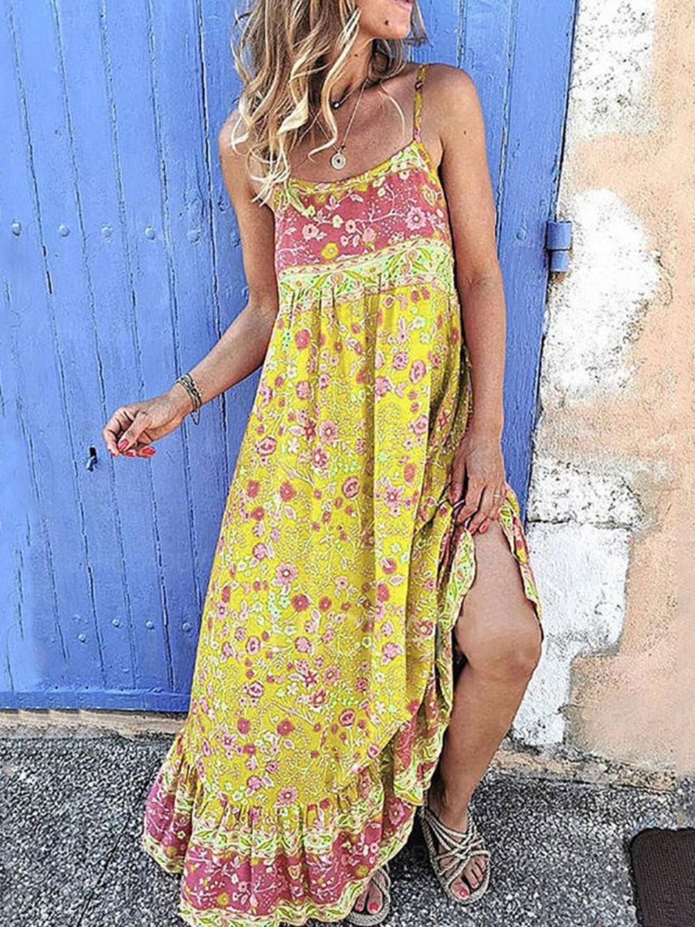 Vestidos De Praia Com Decote Quadrado Sem Manga E Comprimento Até O Chão Florais Para Mulheres