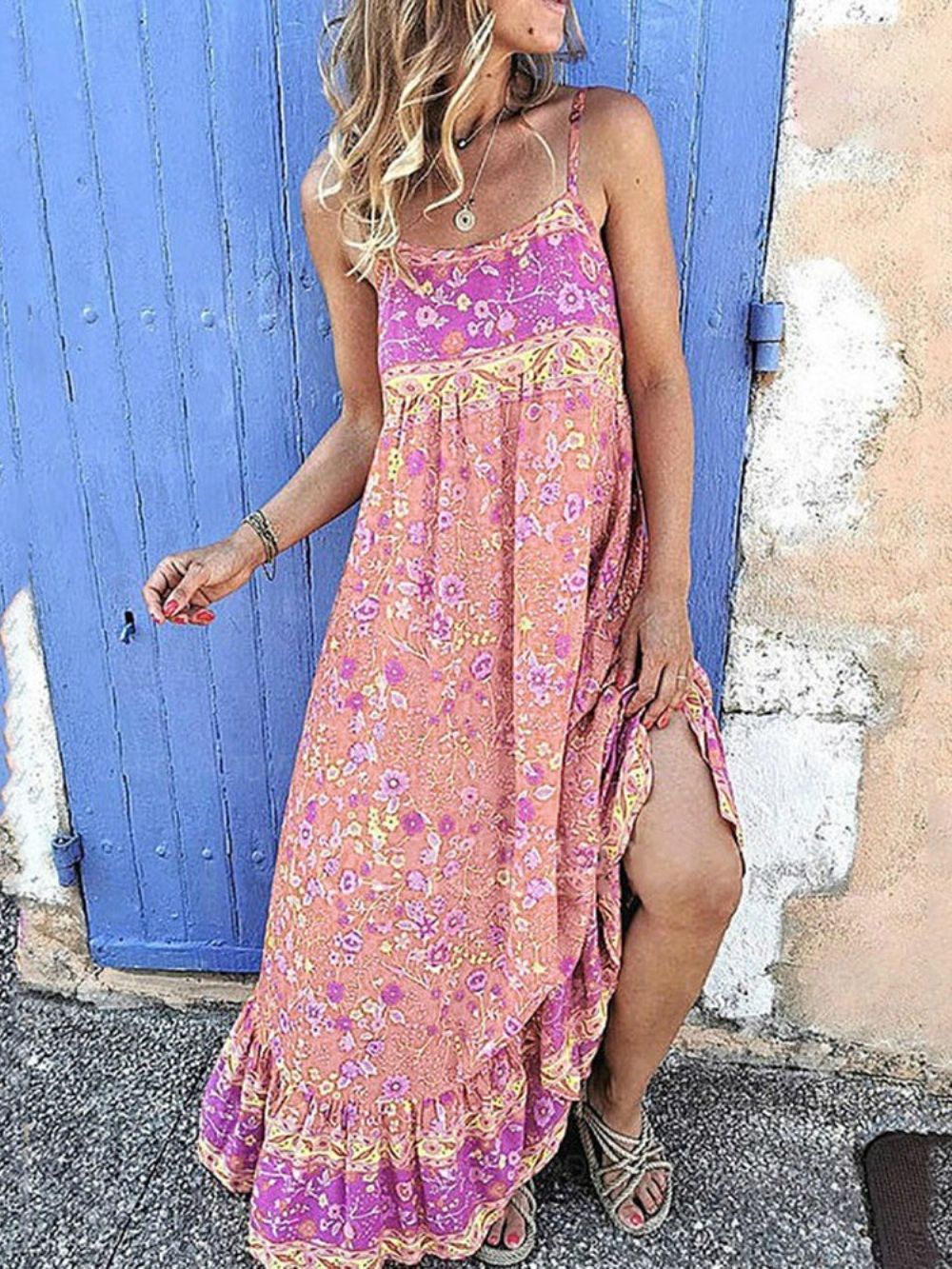 Vestidos De Praia Com Decote Quadrado Sem Manga E Comprimento Até O Chão Florais Para Mulheres