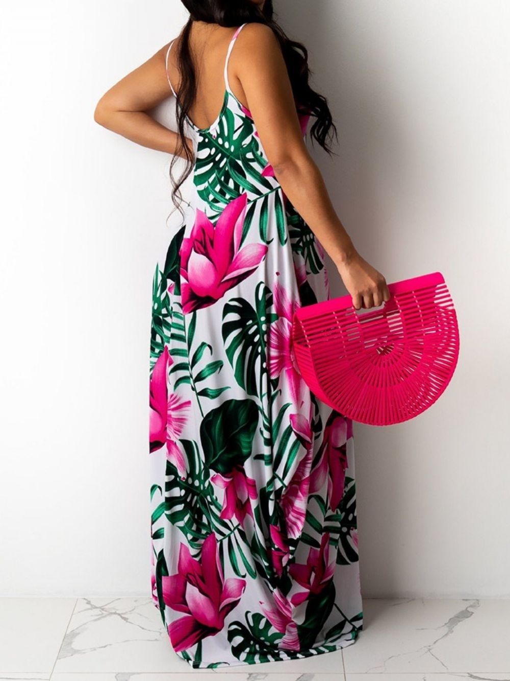 Vestidos De Praia Femininos Estampados Sem Mangas Até O Chão Até O Chão Com Flores Florais