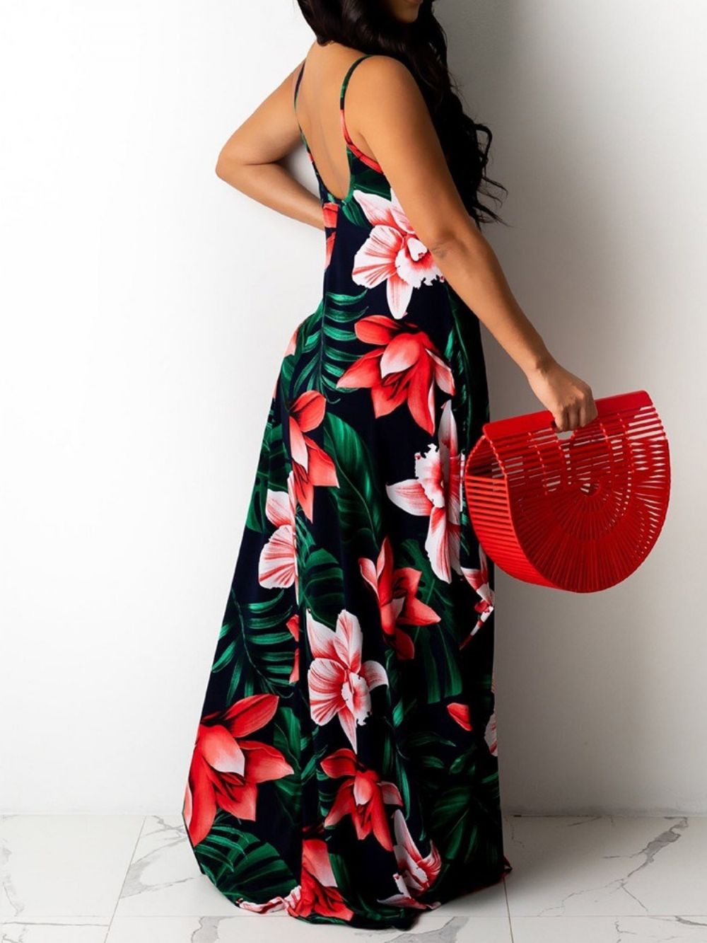 Vestidos De Praia Femininos Estampados Sem Mangas Até O Chão Até O Chão Com Flores Florais