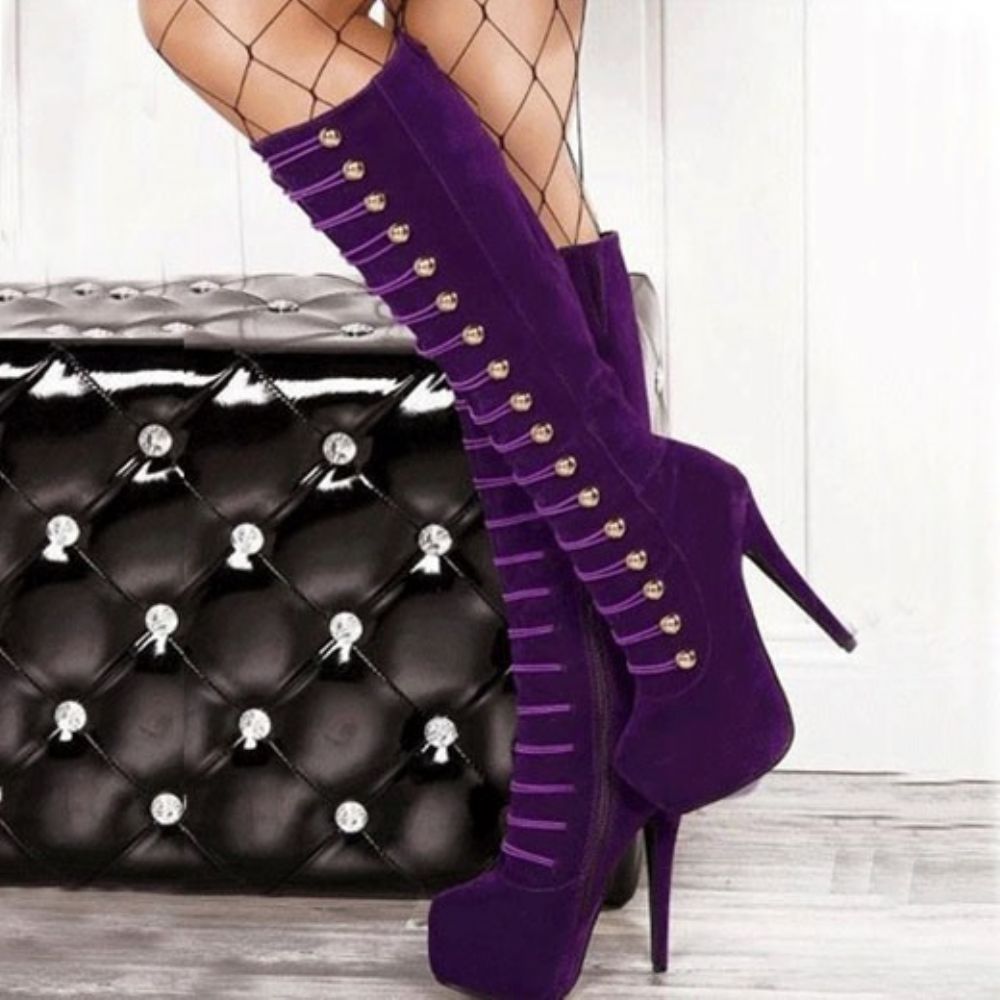 Botas De Cano Alto Roxo Moda Sexy