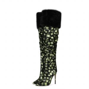 Botas Com Estampa Floral De Bico Fino E Salto Agulha