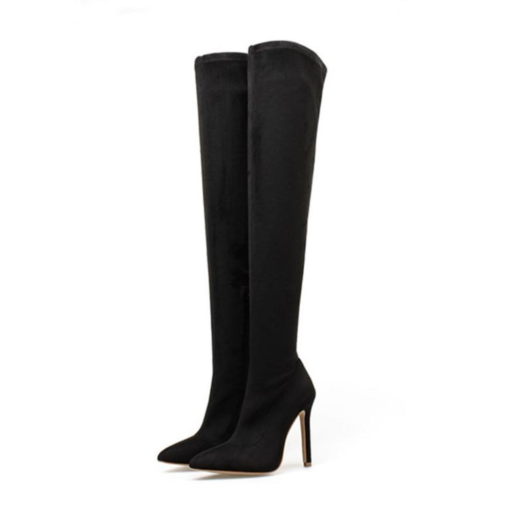 Botas Femininas Over-The-Knee Bico Fino Com Salto Agulha