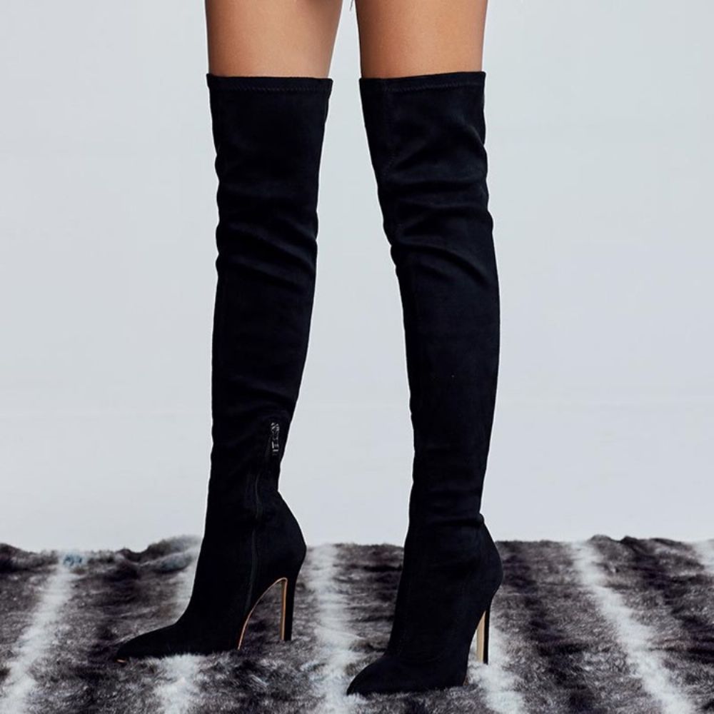 Botas Femininas Over-The-Knee Bico Fino Com Salto Agulha