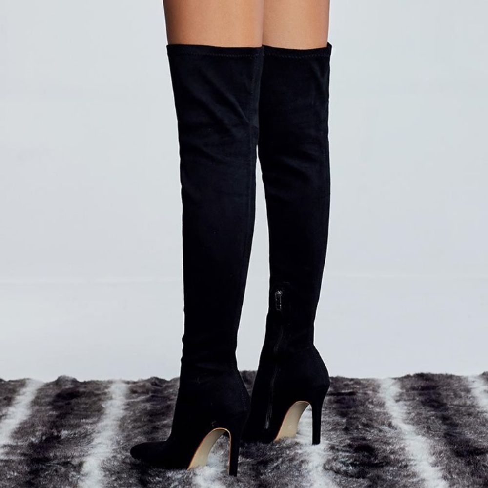 Botas Femininas Over-The-Knee Bico Fino Com Salto Agulha