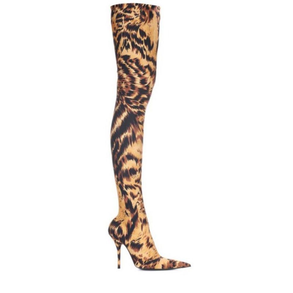 Botas Femininas Over The Knee Com Salto Agulha Bico Fino