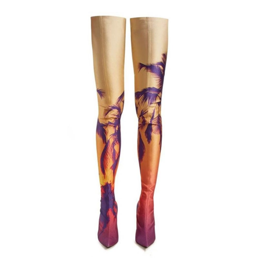 Botas Femininas Over The Knee Com Salto Agulha Bico Fino