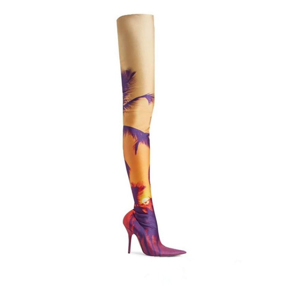 Botas Femininas Over The Knee Com Salto Agulha Bico Fino