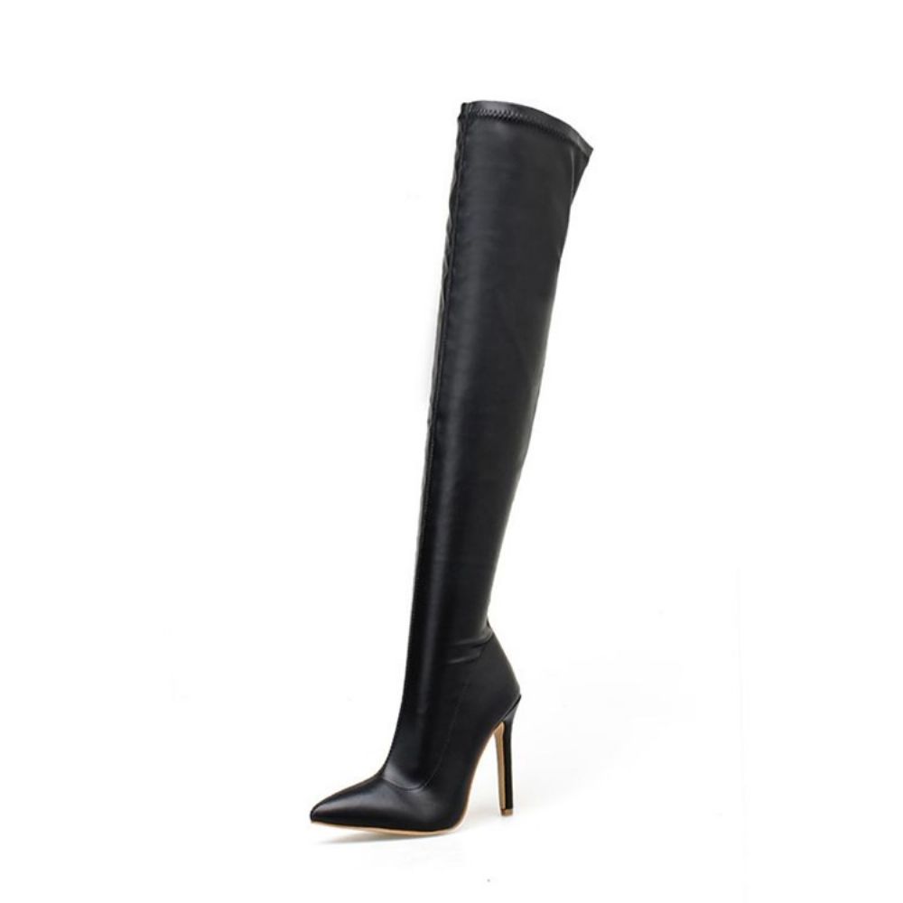 Botas Femininas Over The Knee Lisas Com Salto Agulha Bico Fino