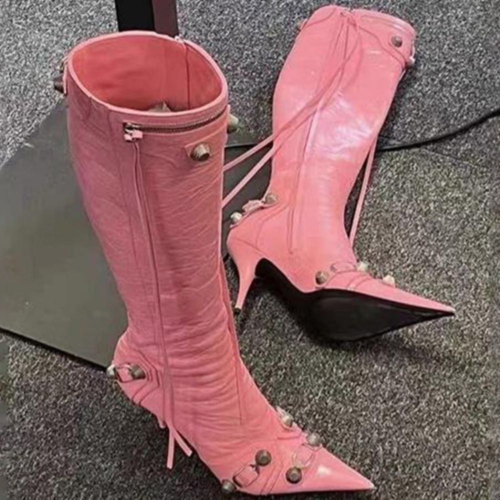 Botas De Lantejoulas Com Bico Fino E Salto Agulha