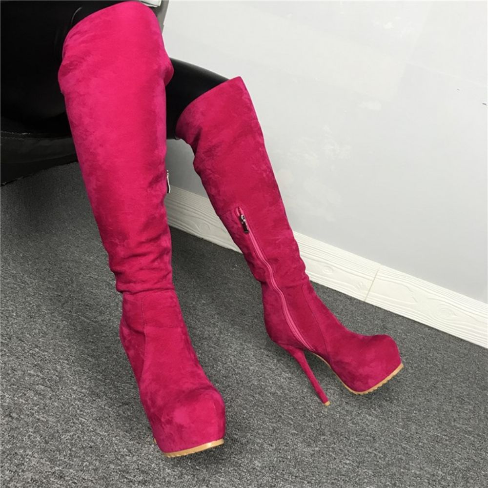 Botas De Moda Bico Redondo Com Zíper Lateral