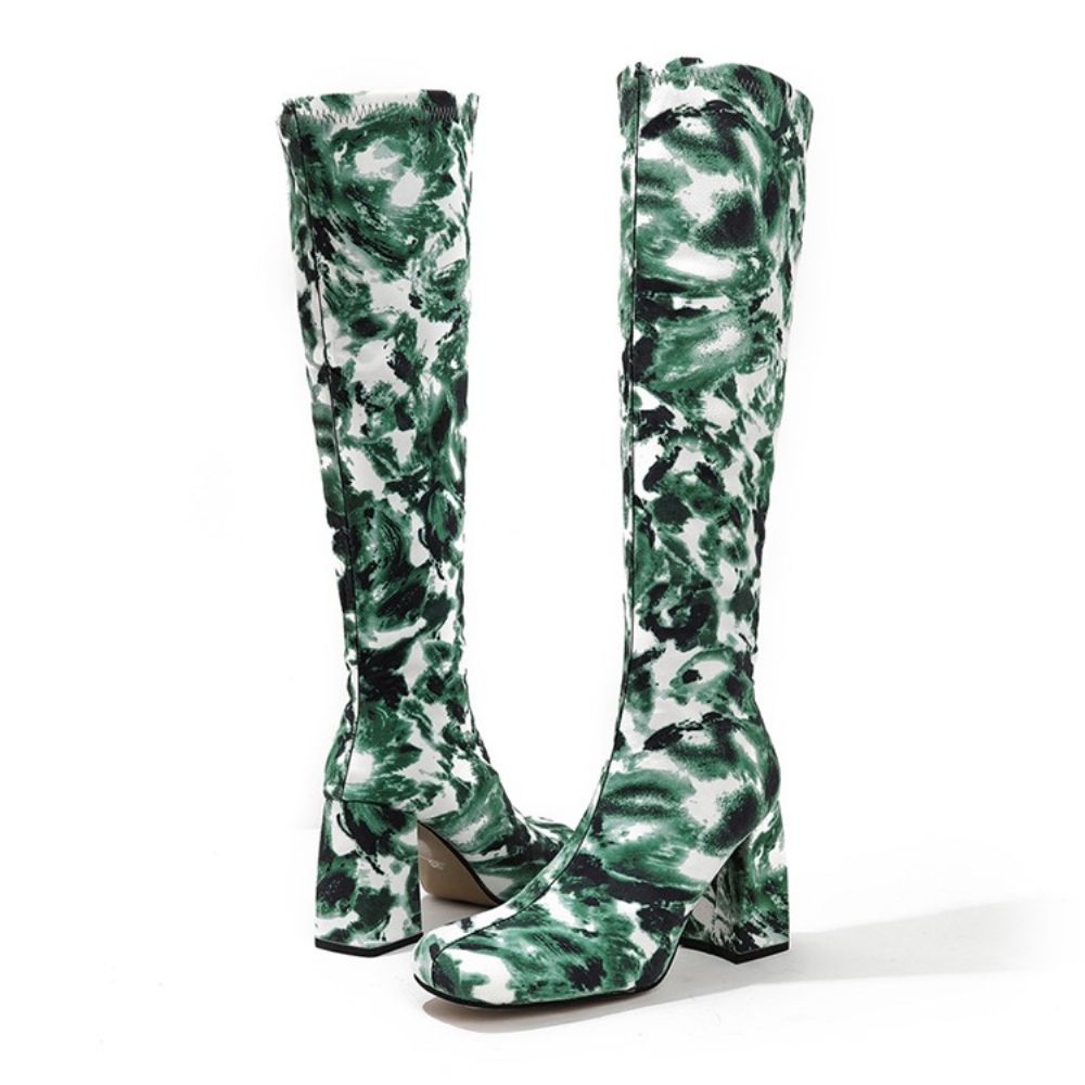 Botas Ocidentais De Camuflagem Com Salto Grosso E Bico Quadrado