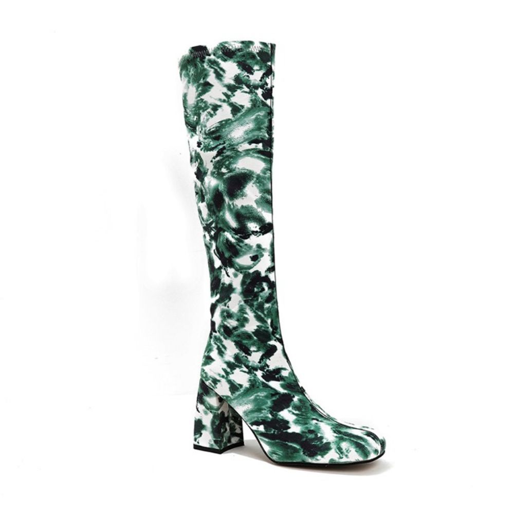 Botas Ocidentais De Camuflagem Com Salto Grosso E Bico Quadrado