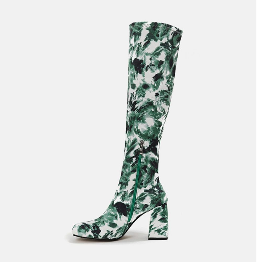 Botas Ocidentais De Camuflagem Com Salto Grosso E Bico Quadrado