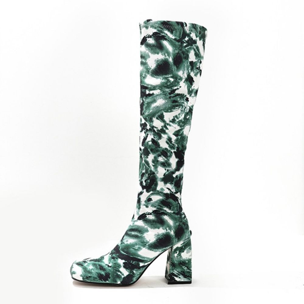 Botas Ocidentais De Camuflagem Com Salto Grosso E Bico Quadrado