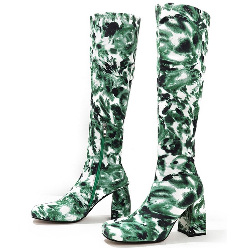 Botas Ocidentais De Camuflagem Com Salto Grosso E Bico Quadrado