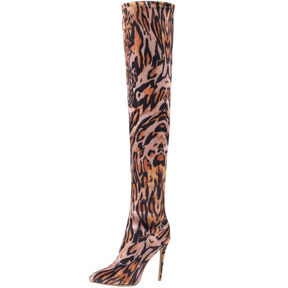 Botas De Pu De Leopardo Com Bico Pontudo