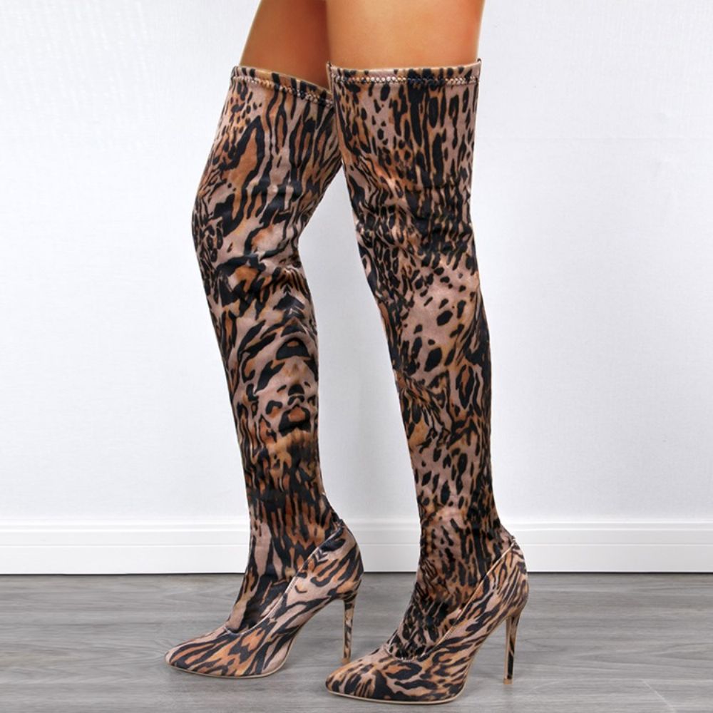 Botas De Pu De Leopardo Com Bico Pontudo