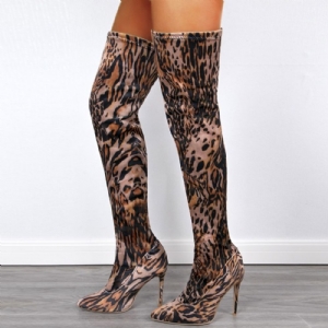 Botas De Pu De Leopardo Com Bico Pontudo