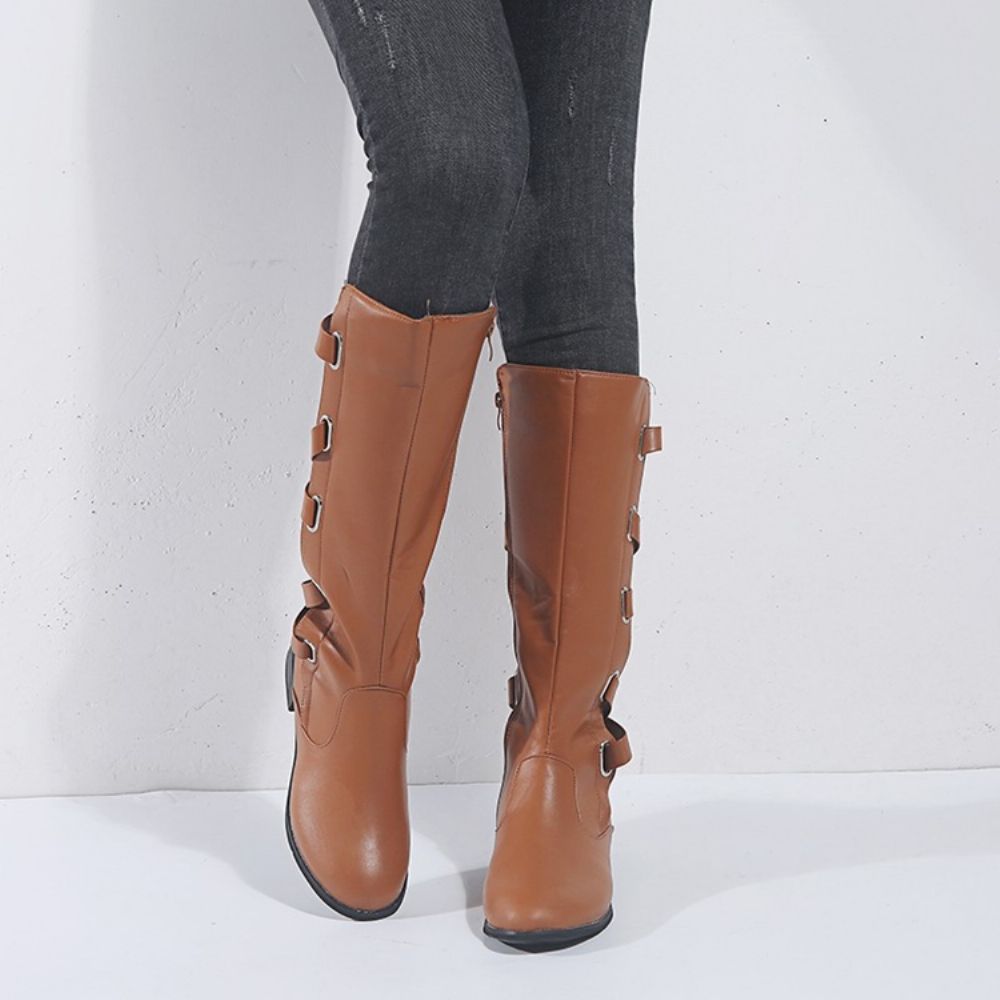 Botas Redondas Simples Com Salto Bloco