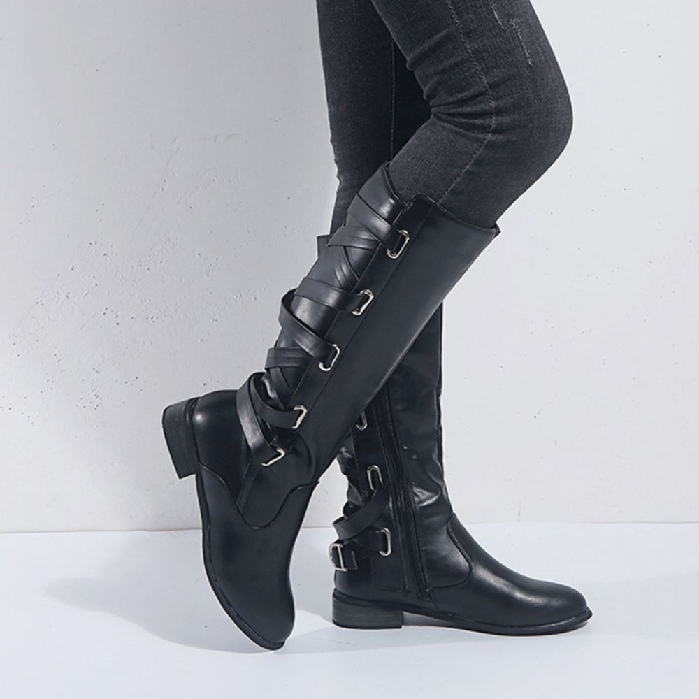 Botas Redondas Simples Com Salto Bloco