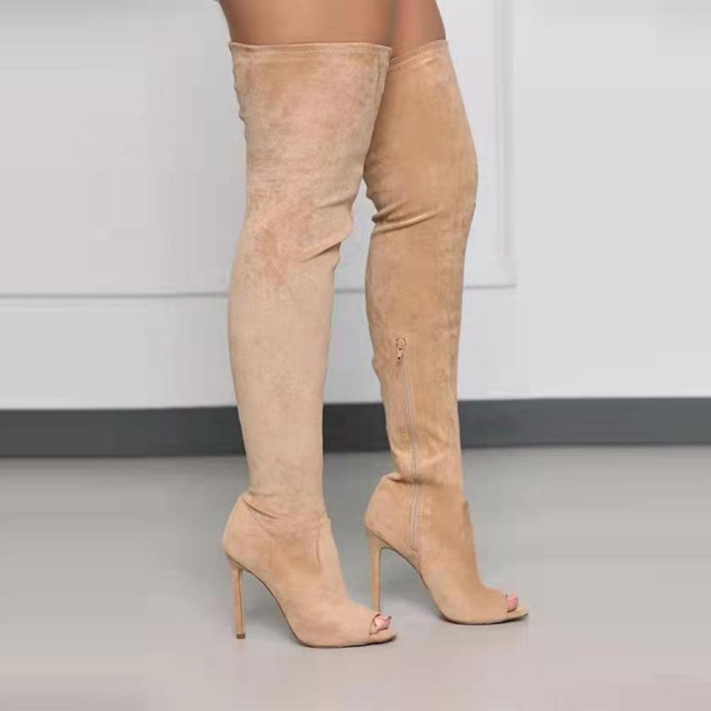 Botas De Salto Agulha Com Zíper Lateral Peep Toe