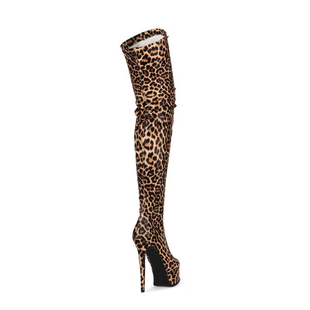 Botas De Salto Agulha De Leopardo Com Zíper Lateral