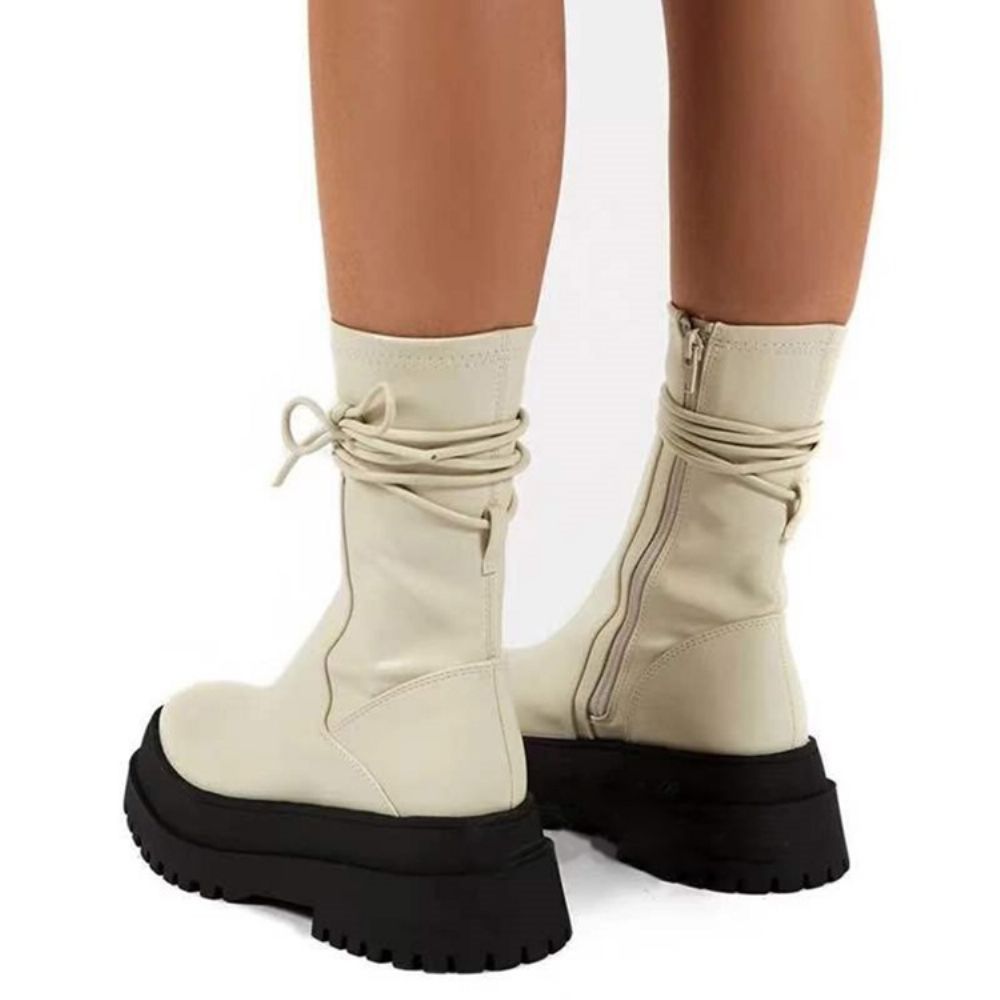 Botas Femininas Com Zíper Lateral Simples Bico Redondo