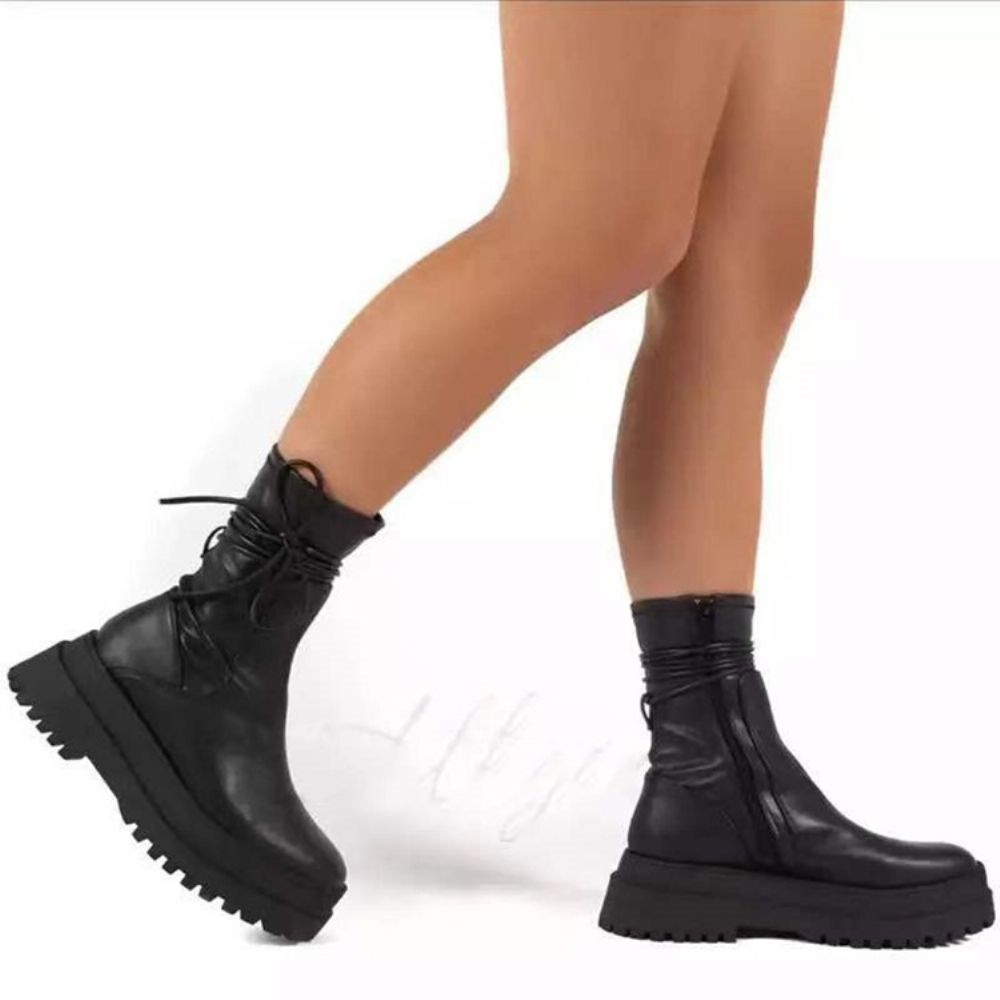 Botas Femininas Com Zíper Lateral Simples Bico Redondo