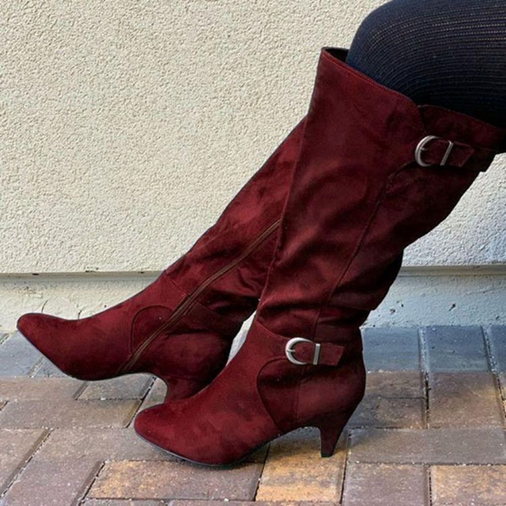 Botas Femininas Ocidentais Com Salto Agulha Com Zíper Lateral E Bico Fino