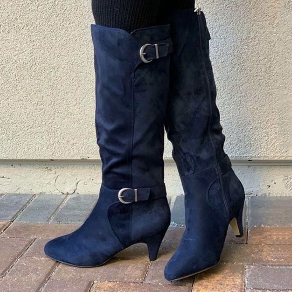 Botas Femininas Ocidentais Com Salto Agulha Com Zíper Lateral E Bico Fino