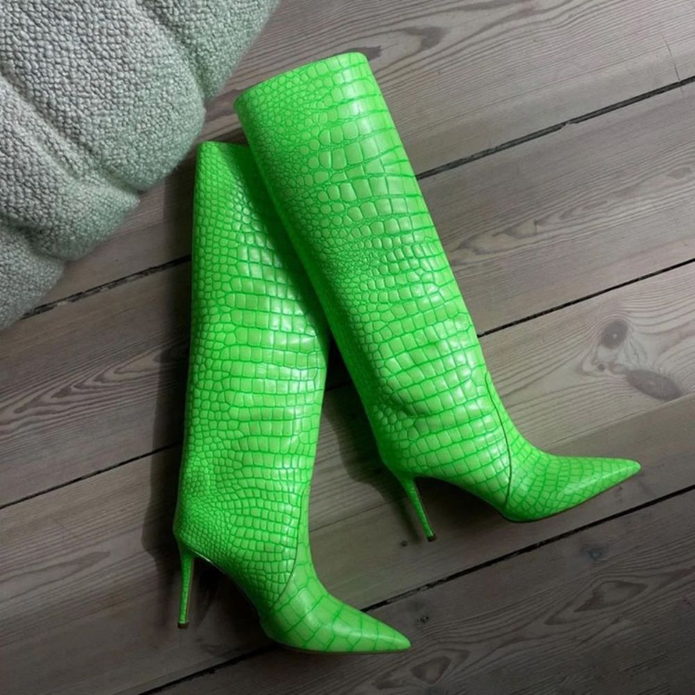 Botas Lisas Com Bico Pontudo E Padrão Jacaré