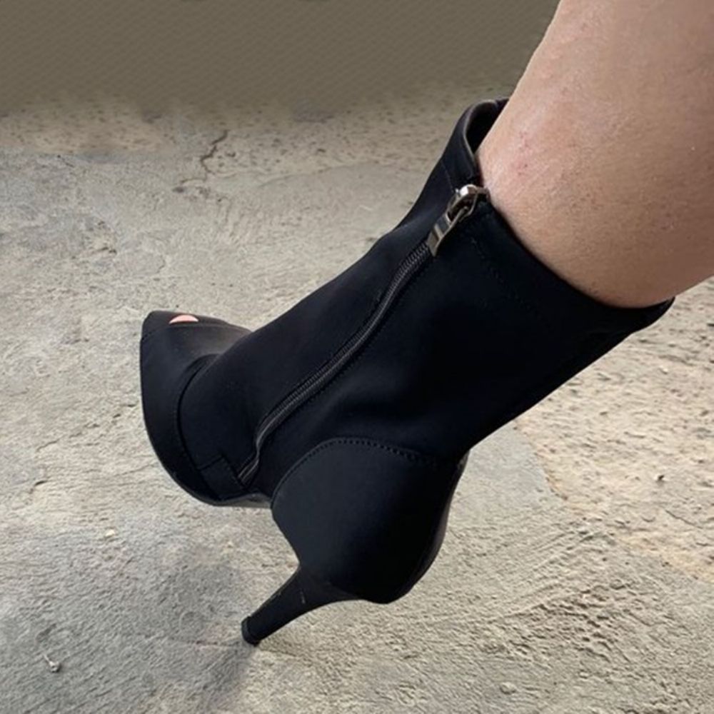 Botas Ocidentais De Salto Agulha Peep Toe Com Zíper Lateral