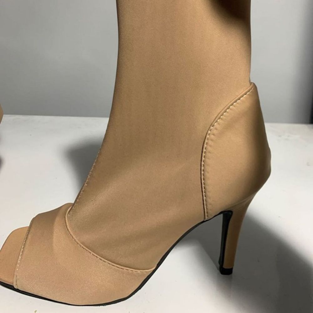 Botas Ocidentais De Salto Agulha Peep Toe Com Zíper Lateral