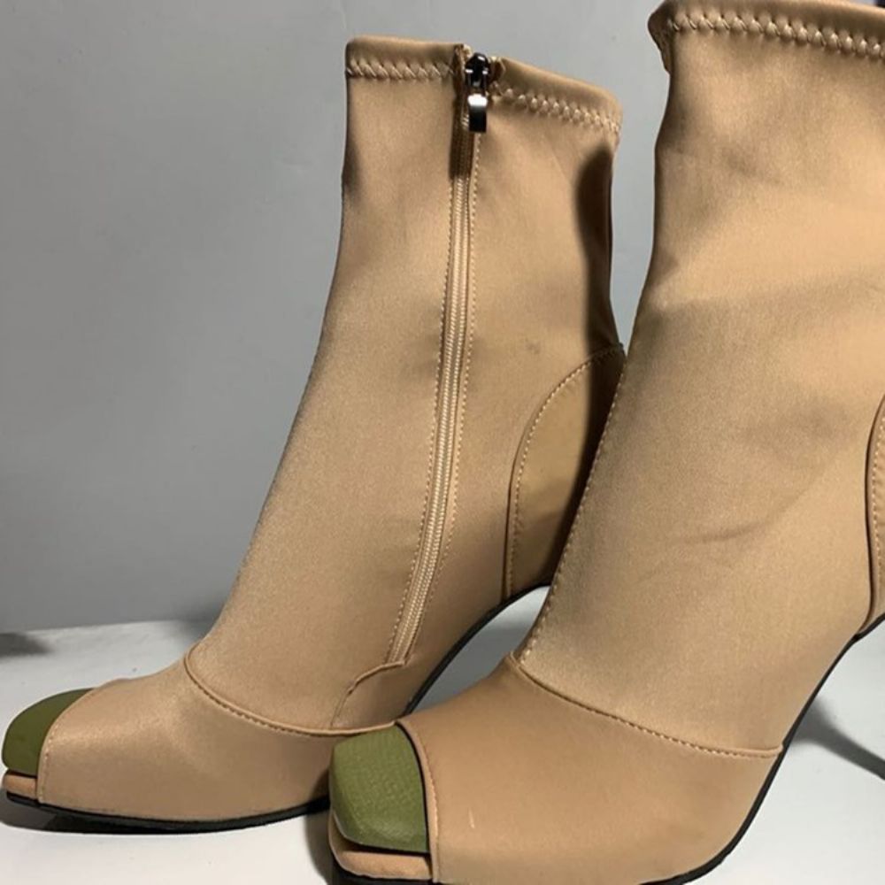 Botas Ocidentais De Salto Agulha Peep Toe Com Zíper Lateral