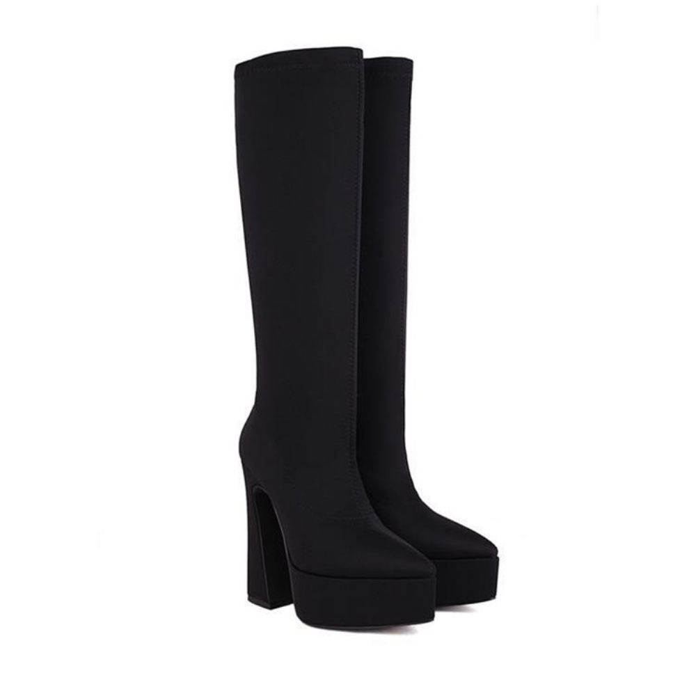 Botas De Plataforma Lisa Com Bico Pontudo E Slip-On