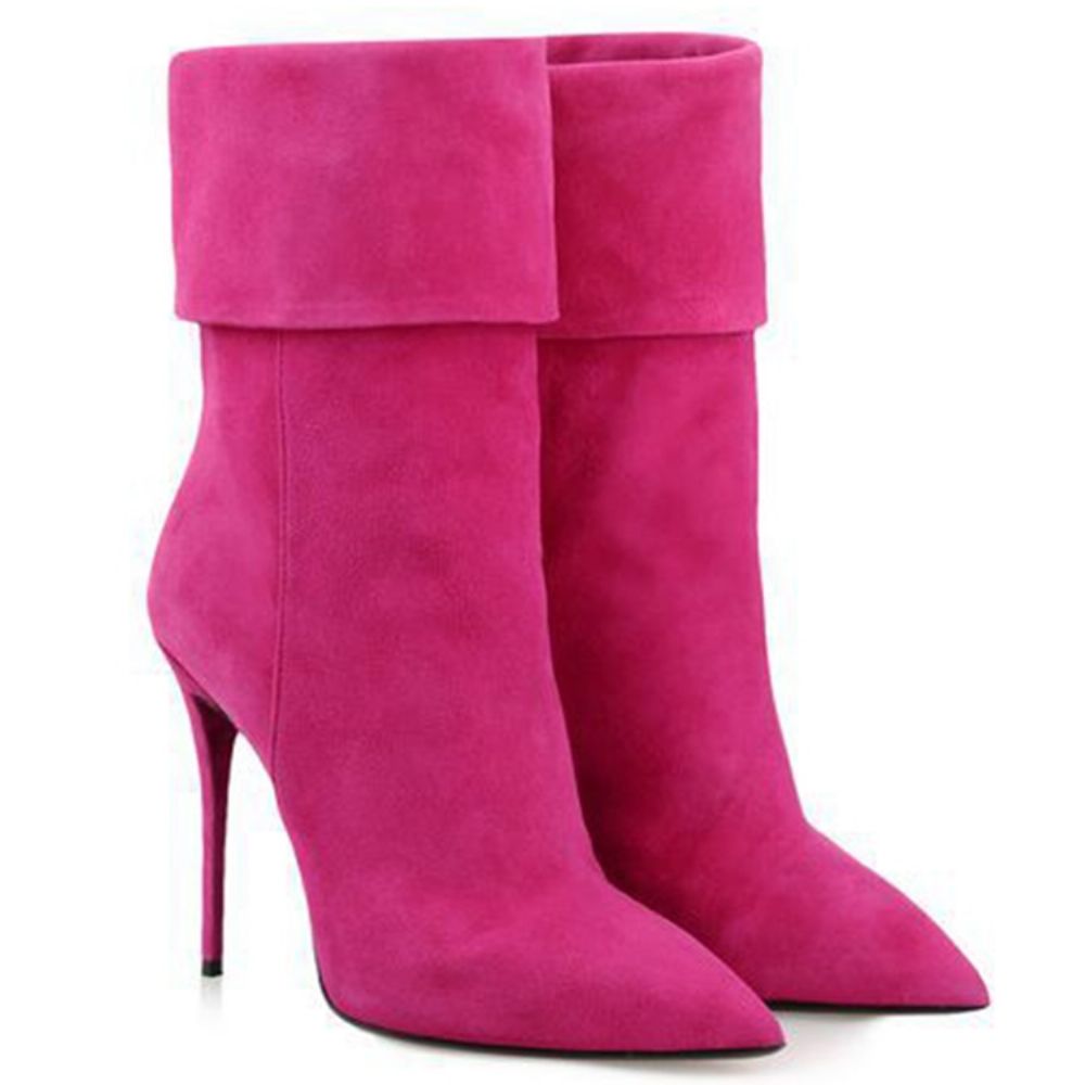 Botas De Salto Alto Bico Fino Rosa