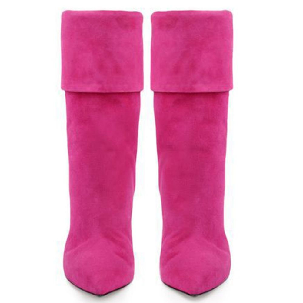 Botas De Salto Alto Bico Fino Rosa