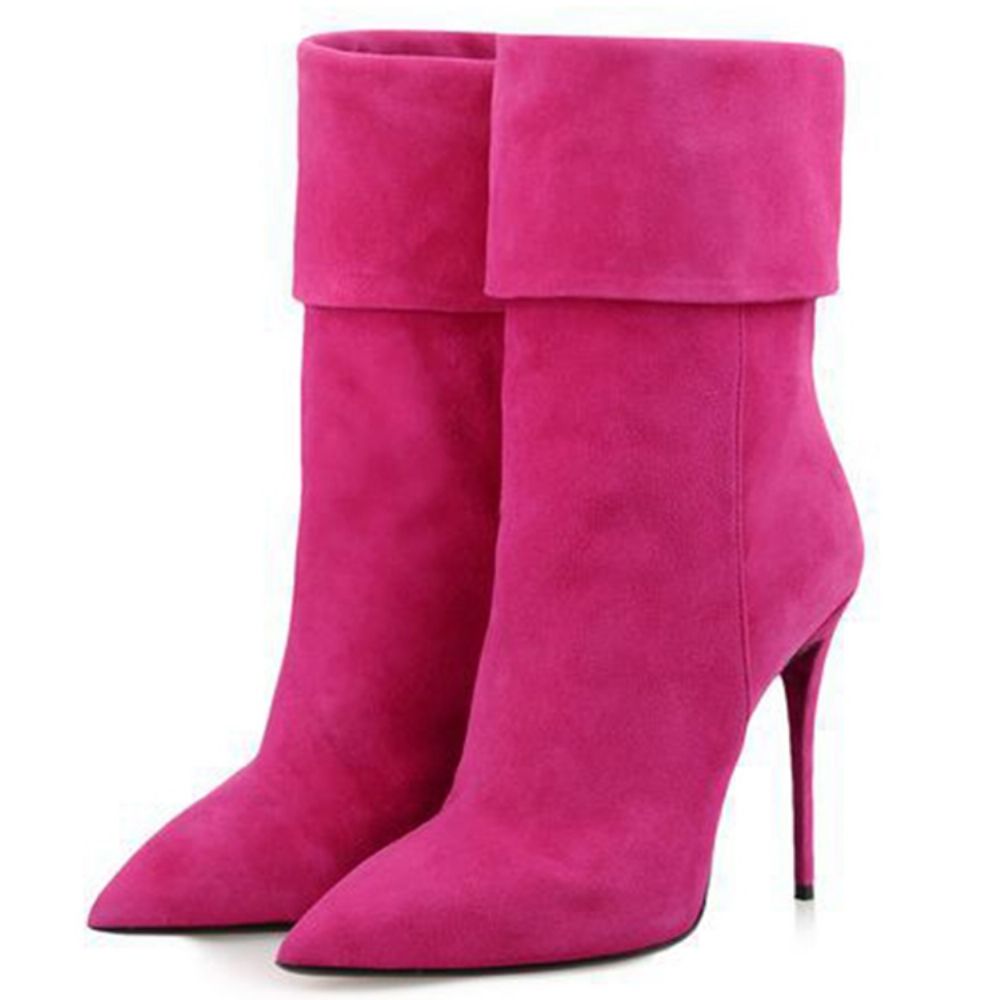 Botas De Salto Alto Bico Fino Rosa