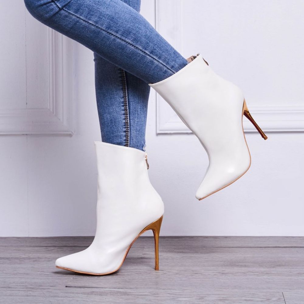 Botas De Salto Ultra Alto De Bico Fino Branco