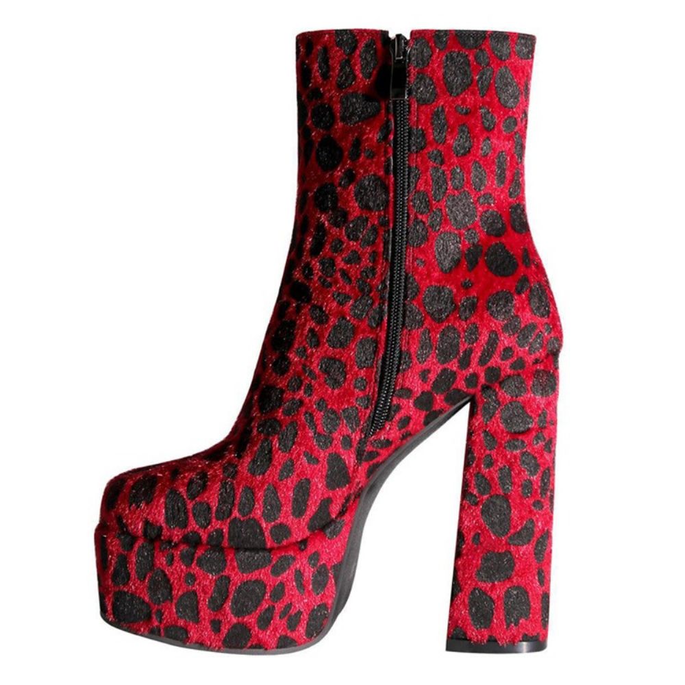 Botas Sensuais De Leopardo Com Bico Redondo E Salto Grosso