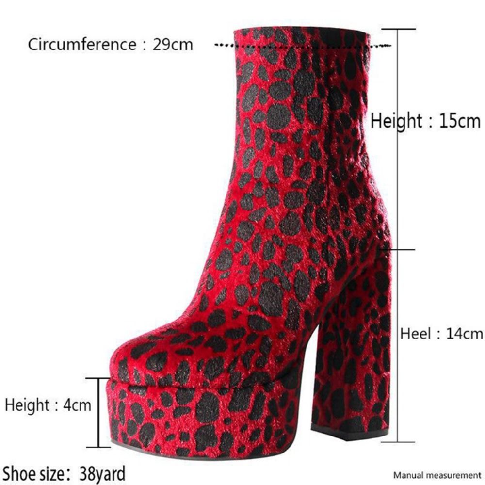 Botas Sensuais De Leopardo Com Bico Redondo E Salto Grosso